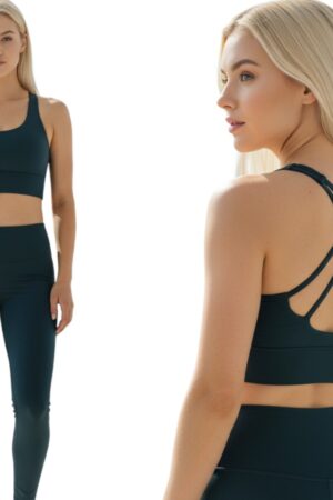 Model wearing FiiT Pixie Sports Bra and Leggings in Teal